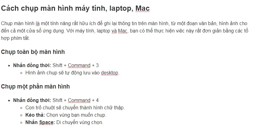Cách chụp màn hình máy tính, Laptop, Mac bằng bàn phím